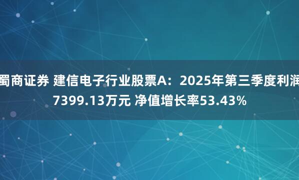 蜀商证券 建信电子行业股票A：2025年第三季度利润7399.13万元 净值增长率53.43%